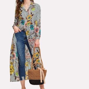 Vertical Striped Floral Longline Shirt